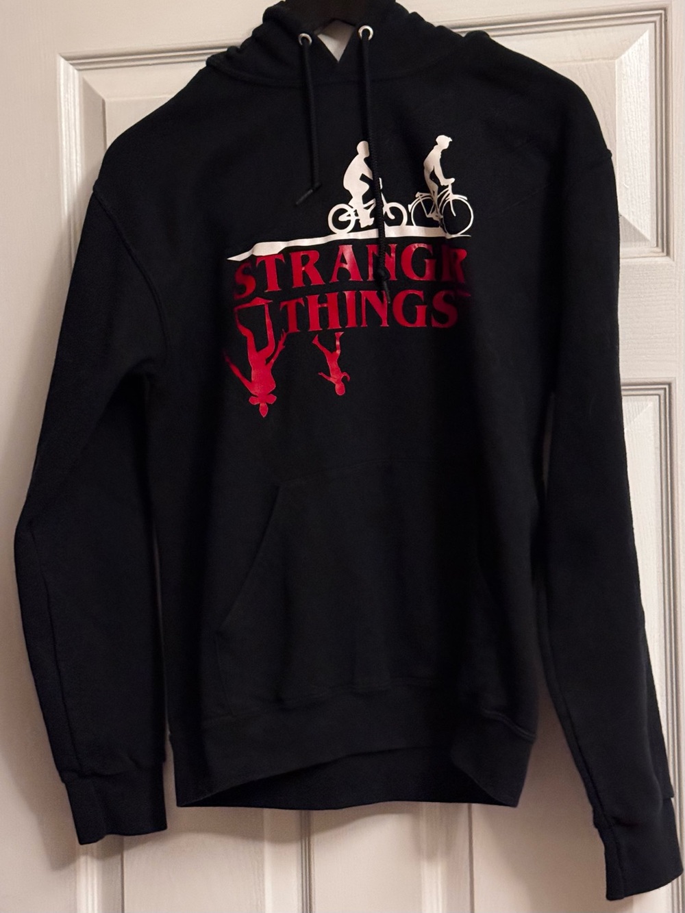 Jerzees Black Unisex Hoodie with White & Red Bike Graphic
